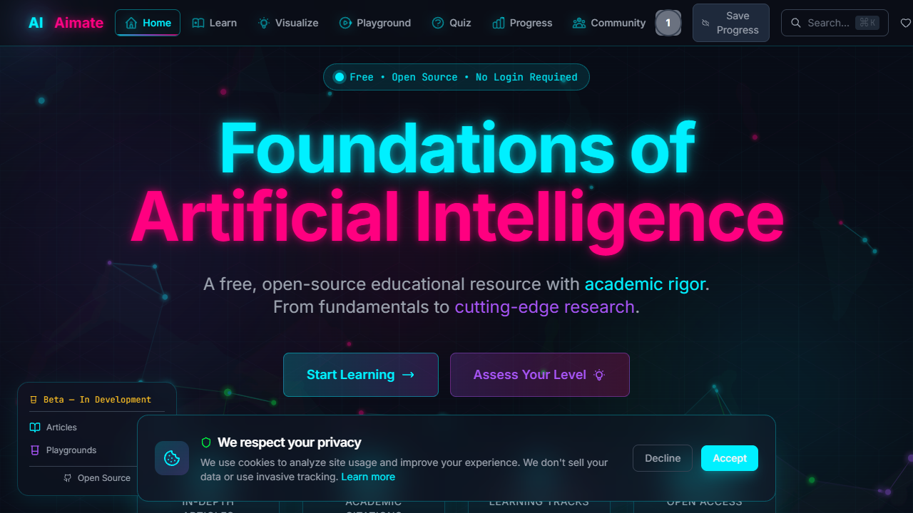AI Aimate - Neural network visualization and AI education platform interface